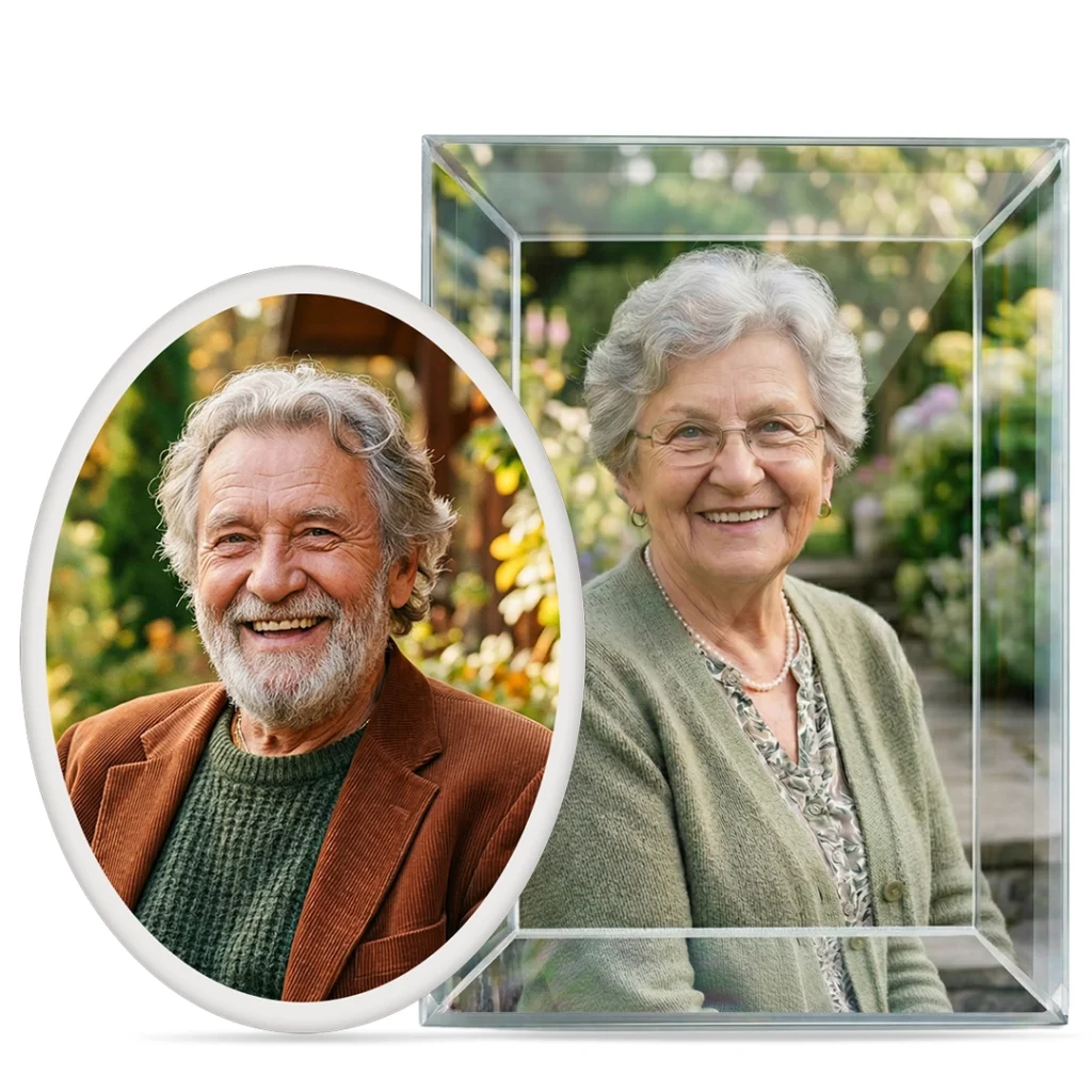 Zdjęcia nagrobkowe na pomnik: fotoceramika i fotokryształ w szkle