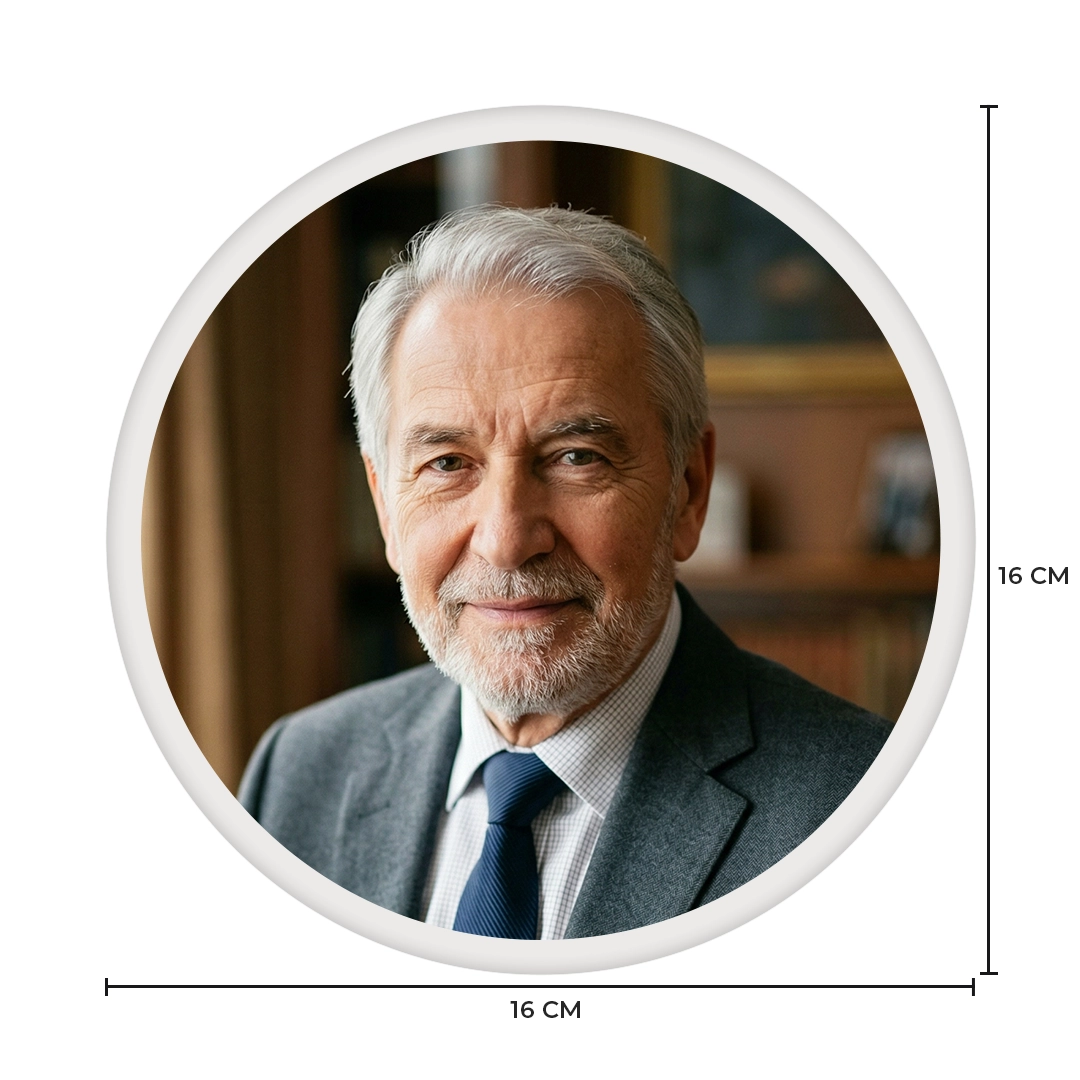Wymiary okrągłego zdjęcia nagrobkowego z porcelany - fotoceramika o średnicy 16 cm.